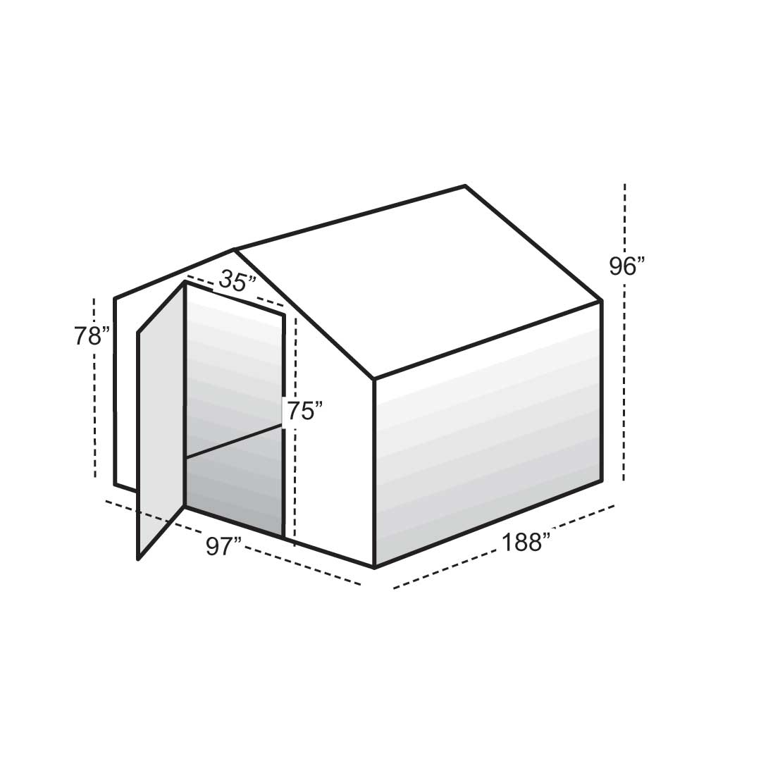 Outside dimension of 8' X16' solexx garden master small greenhouse