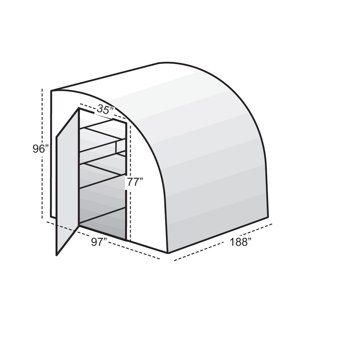 8'x8' Solexx harvester small greenhouse dimension 96"H X 188"L X 97" W