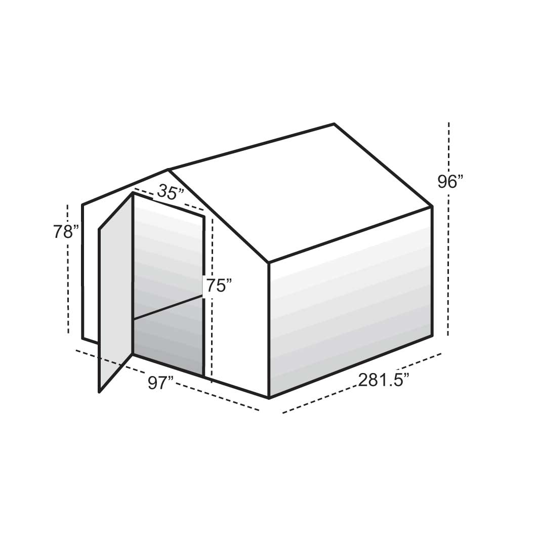 3d exterior dimension of 8' X 24' solexx garden master small greenhouse