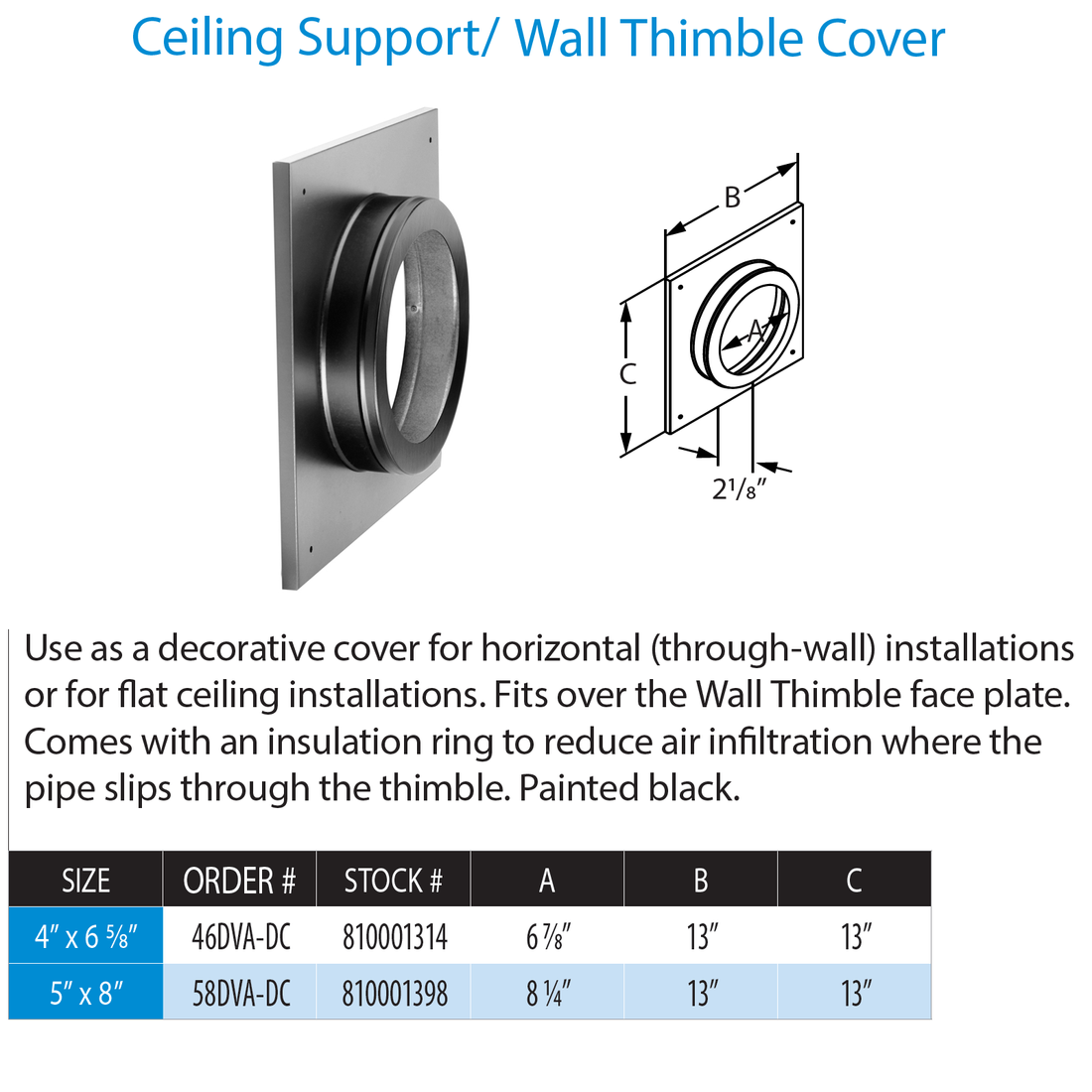 DuraVent 46DVA-DC 4” x 6 5⁄8” Round Ceiling Support/Wall Thimble Cover