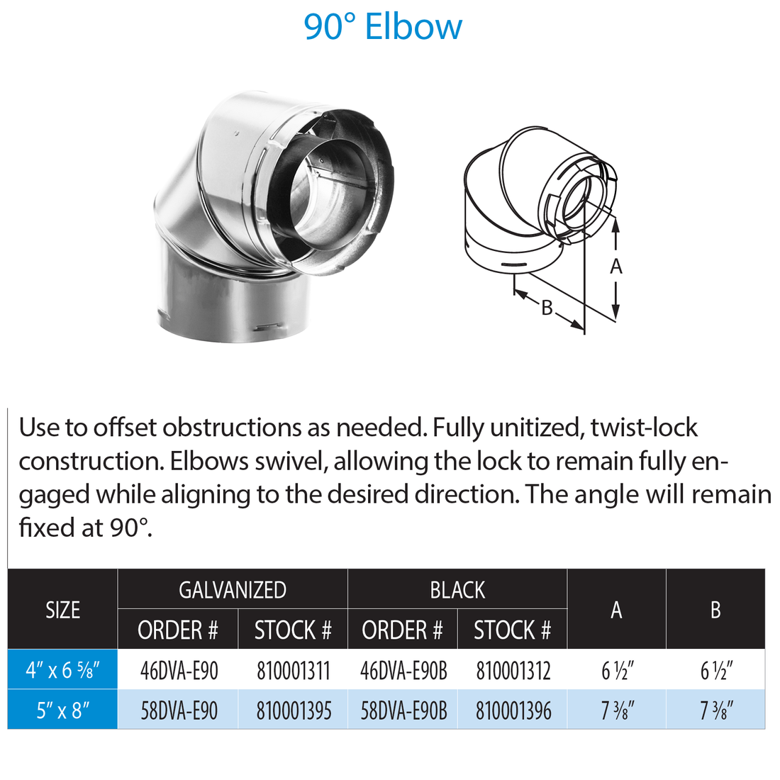 DuraVent 4” x 6 5⁄8” DirectVent Pro 90° Elbow