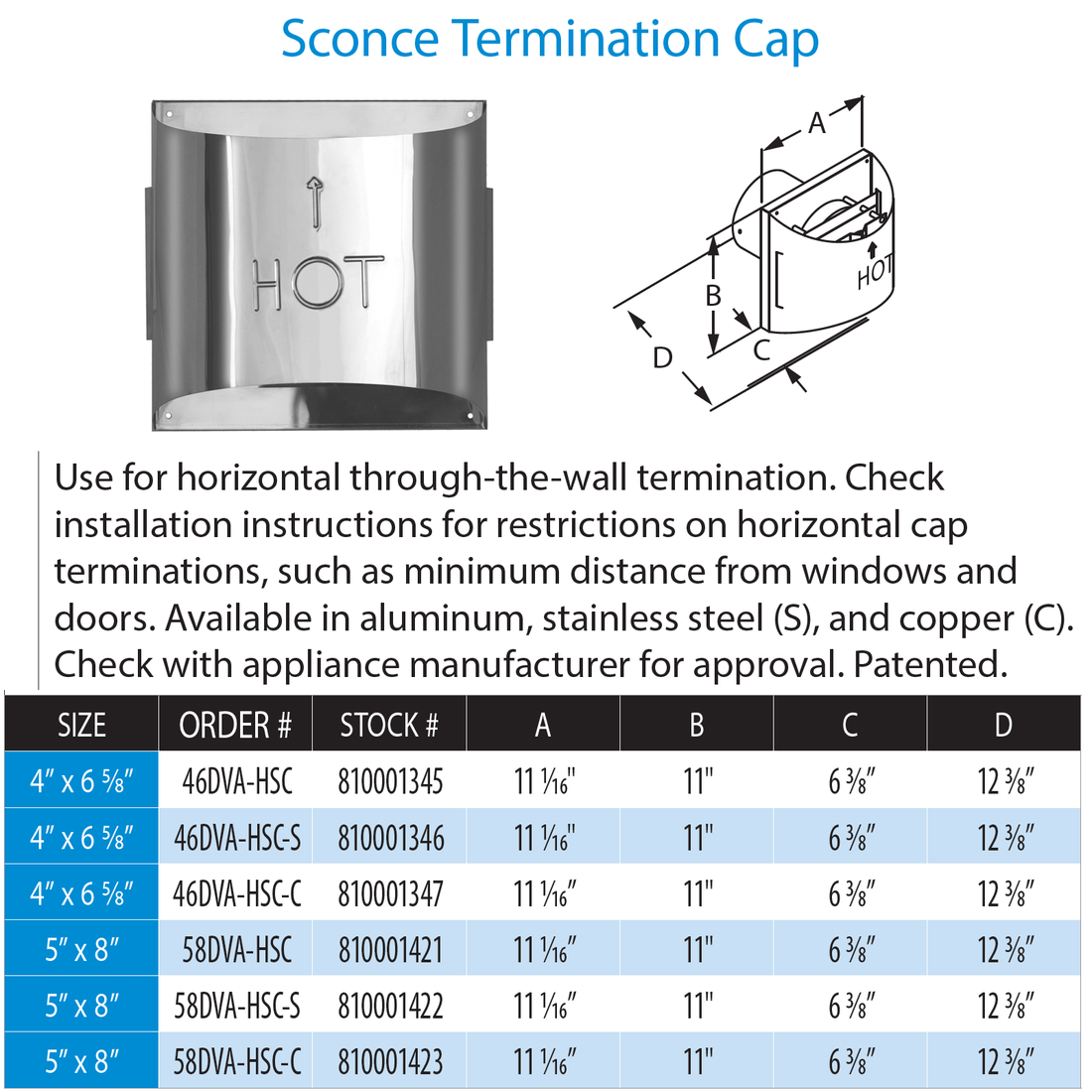 Duravent Sconce Termination Cap