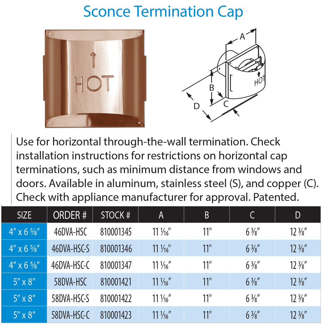 Duravent Sconce Termination Cap