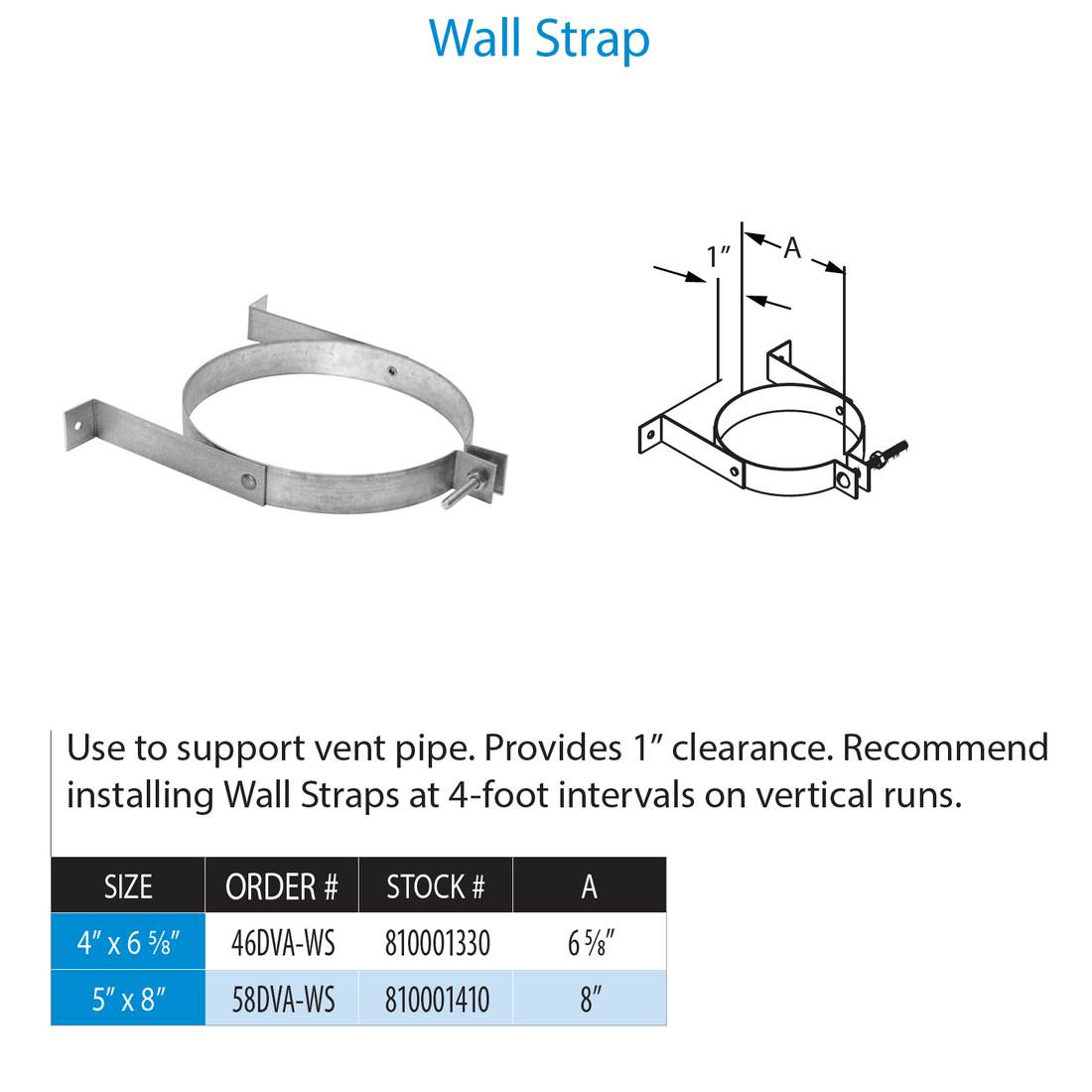 DuraVent 46DVA-WS 4” x 6 5⁄8” Wall Strap