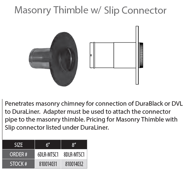 DuraVent DVL 8DLR-MTSC1 8” Masonry Thimble w/ Slip Connector