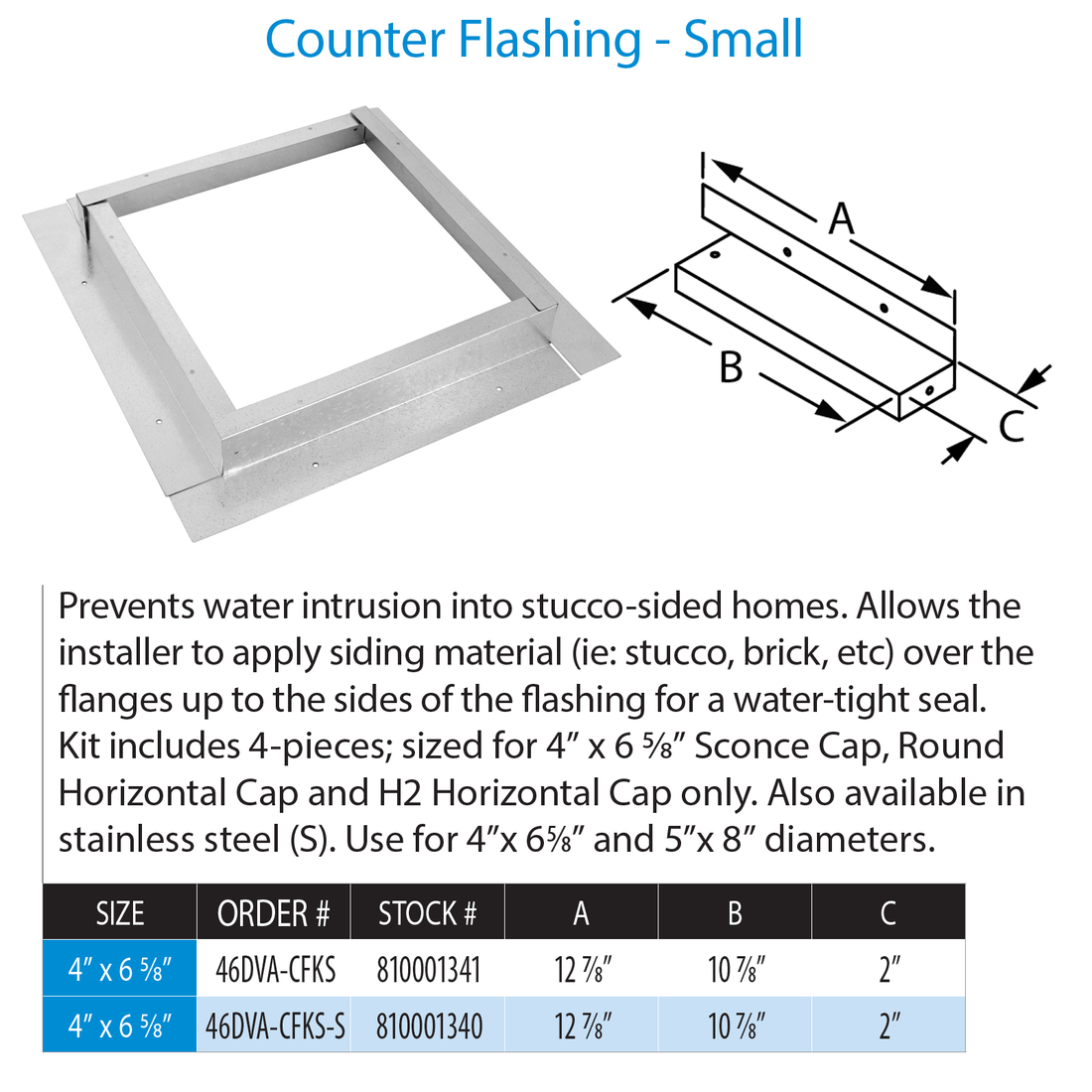 DuraVent 4” x 6 5⁄8” DirectVent Pro Counter Flashing