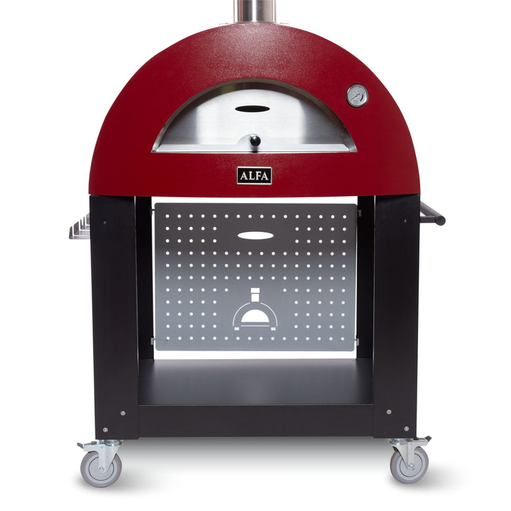Alfa Moderno 2pizze in Brick Red with the stand and Hyrbid kit - they also make a Low and slow kit for these pizza ovens