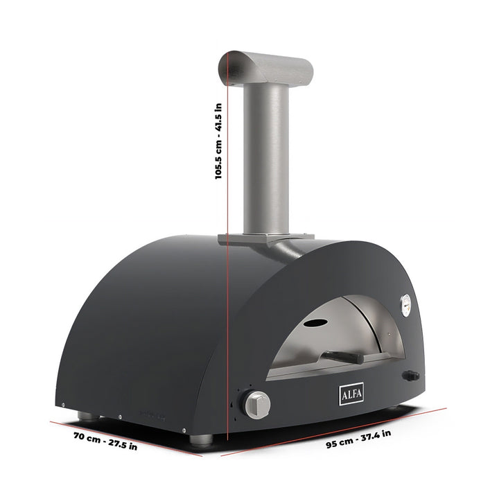 Alfa Moderno 2pizze in Brick Red with the stand and Hyrbid kit - they also make a Low and slow kit for these pizza ovens. Very Similar to the Ooni Pizza Oven this Alfa 2 Pizze is compact yet also State of the Art technology