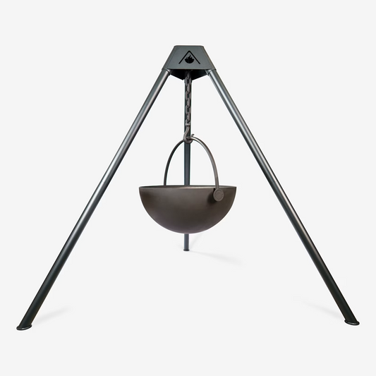 Cowboy Cauldron Tripod Stand Urban cowboy Wood Burning Fire Pit - Used in the garden, the Cow Cauldron is able to be moved anywhere - because it will not heat up the ground under it, move it to have a fire anywhere you please. Cowboy Cauldron the Wrangle 36": can be a grill can be a patio heater and is a beautiful piece of art work BACKYARD SOPHISTICATION, IN A MODULAR FLOATING FIRE PIT PIECE DESIGNED TO BE FUNCTIONAL AND ARTISTIC
The cowboy Cauldron Wrangler is a Modular Floating Firepit that with not onl