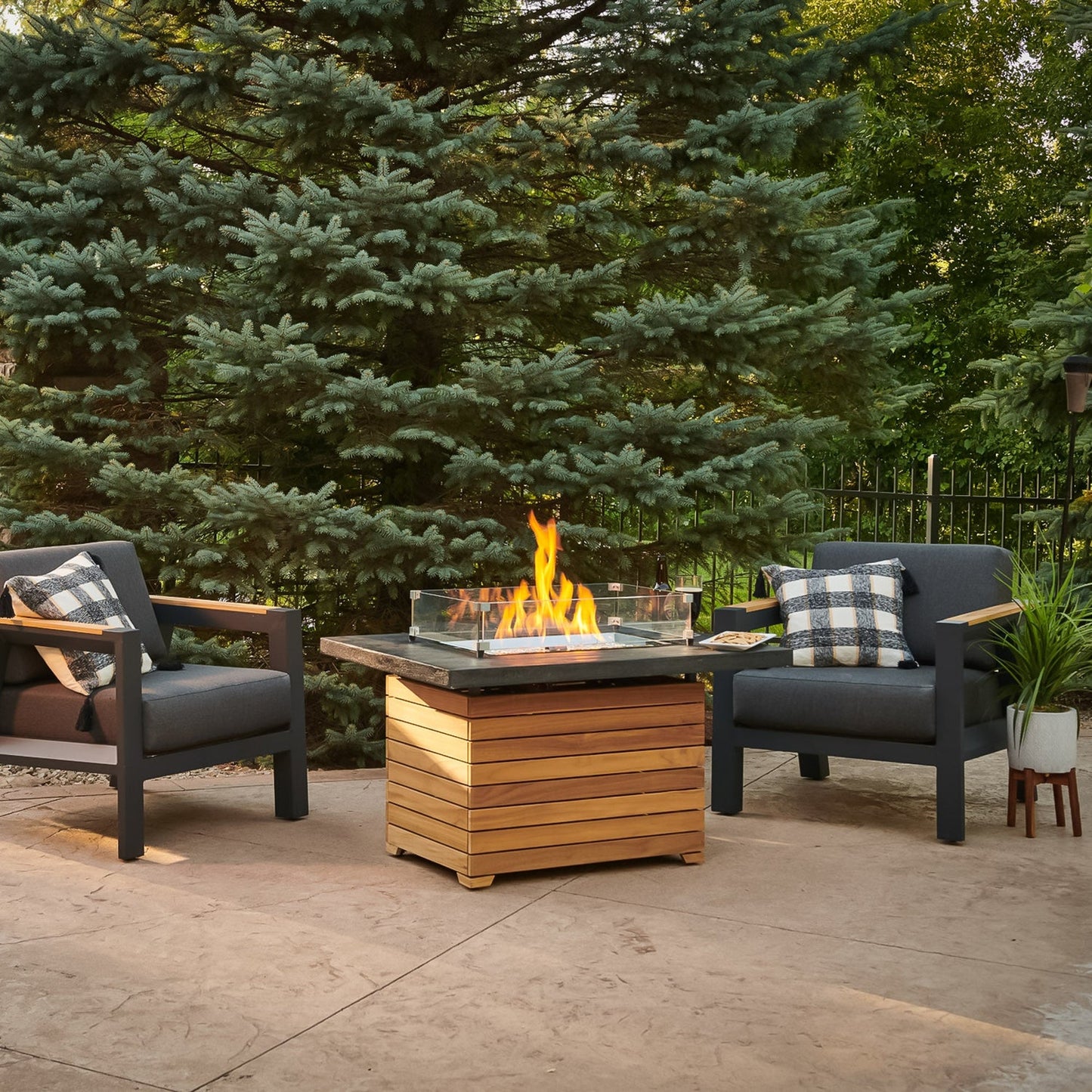 Darien Rectangular Gas Fire Pit Table, Gas Fire Pit Table, Aluminum top, Fire Pit Table