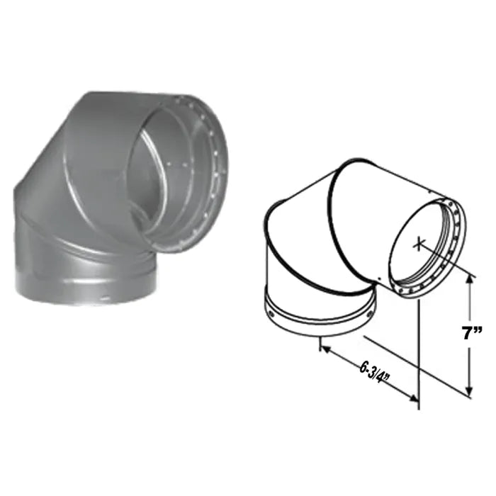 DuraVent DVL 6"/7"/8" Inch Diameter Double Wall Black 90 Degree Elbow