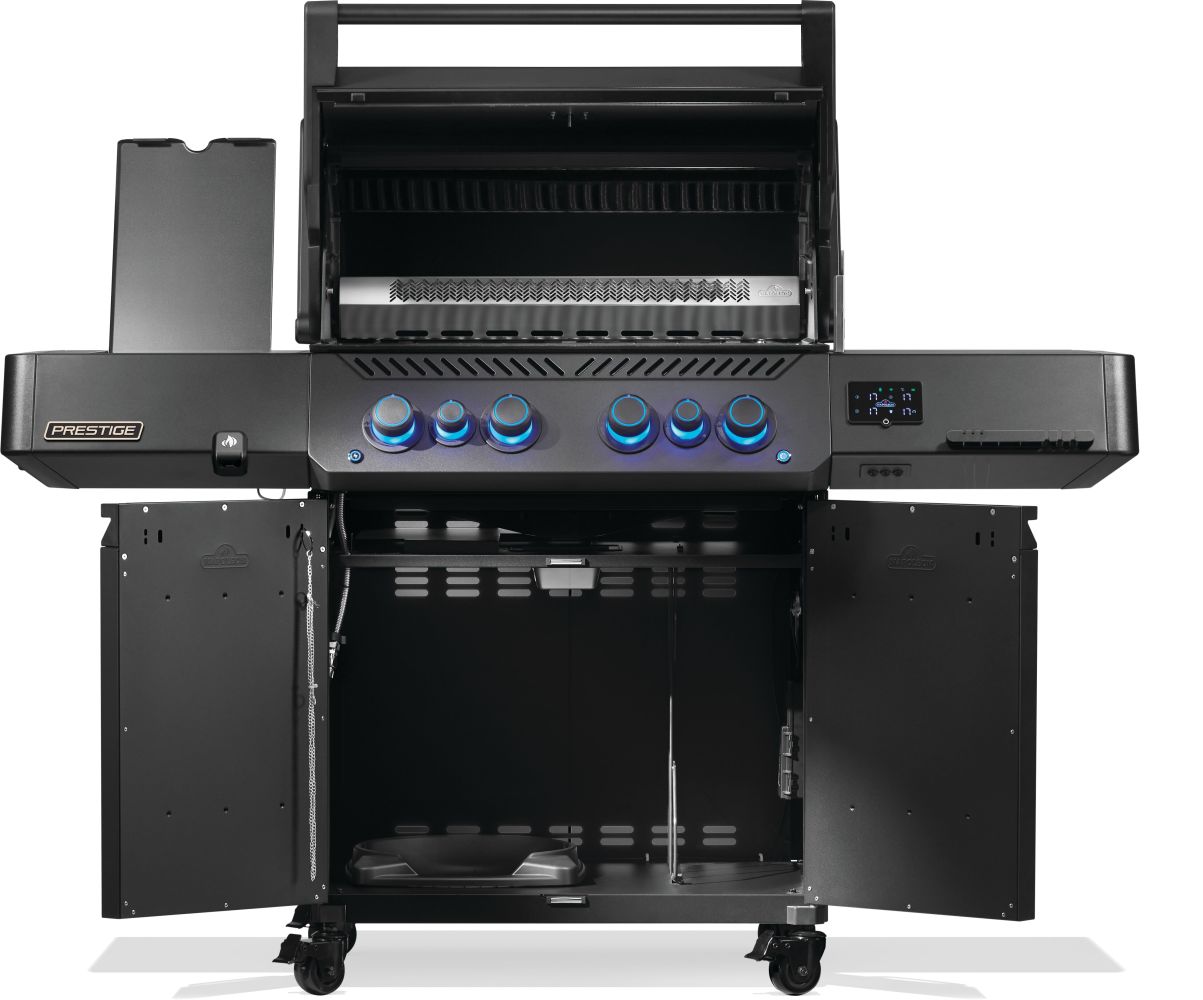 The stunning, matte black, Phantom Prestige 500 Connected, Natural Gas Grill with Infrared Side and Rear Burner is a dynamic evolution in grilling, featuring Wi-Fi and Bluetooth that brings you closer to your grilling experience than ever before. Cast stainless steel cooking grids are virtually maintenance-free and produce exceptional sear marks. Monitor temperatures, set timers, get cook assistance, and receive high-temperature warnings—all from your smartphone. With included temperature probes