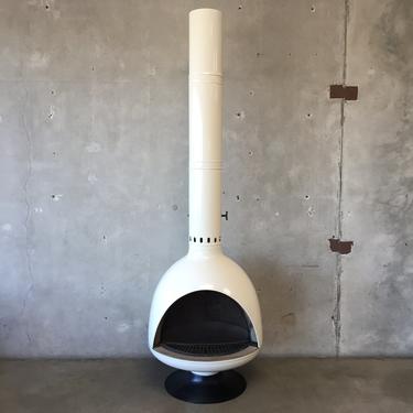 White Malm Fire Drum 3 Malm With Black Base and Gloss White Drum Style fireplace