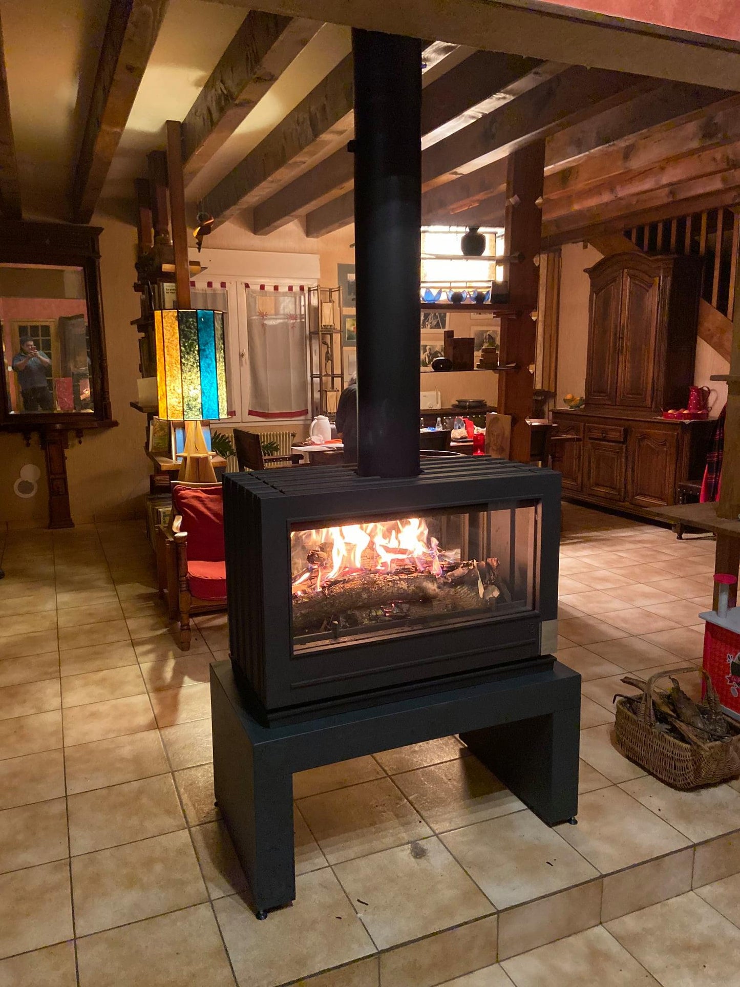 Invicta® Aaron Double Sided Glass 36" Cast Iron Wood Burning Stove Fireplace 99,000 BTU's