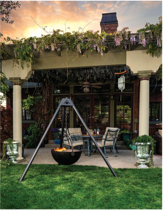 Tripod Stand 'The dude' Wood Burning Fire Pit placed at backyard with a burning flame Modular Fire Pit. BACKYARD SOPHISTICATION, IN A MODULAR FLOATING FIRE PIT PIECE DESIGNED TO BE FUNCTIONAL AND ARTISTIC
The cowboy Cauldron Wrangler is a Modular Floating Firepit that with not only heat up the night, but wow your guests with its beauty and craftsmanship.
Made Right here in the USA the Cowboy Cauldron is a one of a kind outdoor patio feature, that is easily moved to be anywhere and still have your