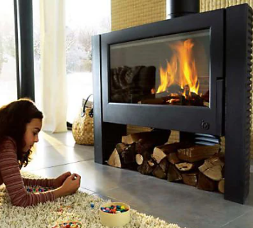 Classic warm wood bruning living room master bedroom fireplace. This Wide View Modern Style with a contemporary style Scandy Fashioned Fireplace for your Scandinavian style home and interior design