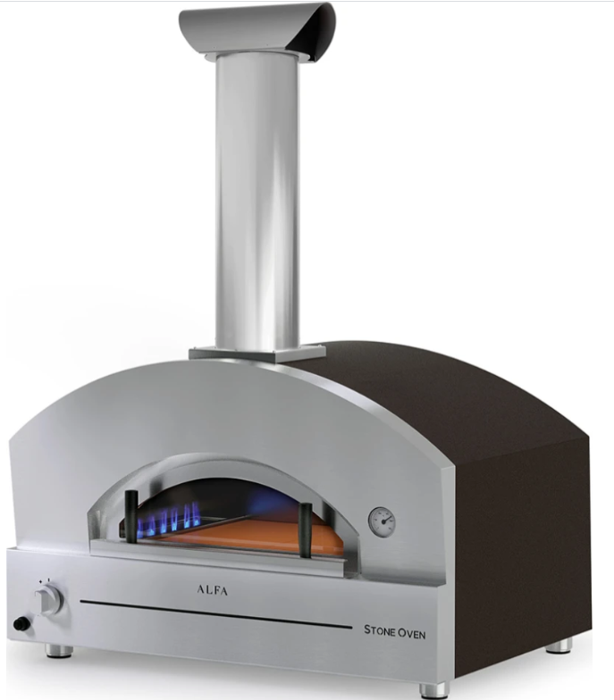 Outdoor Pizza Oven Imported from Italy with Gas and wood Hybrid options this is the Top of the line pizza oven by Alfa Forni holds 3 to 4 pizzas at one time