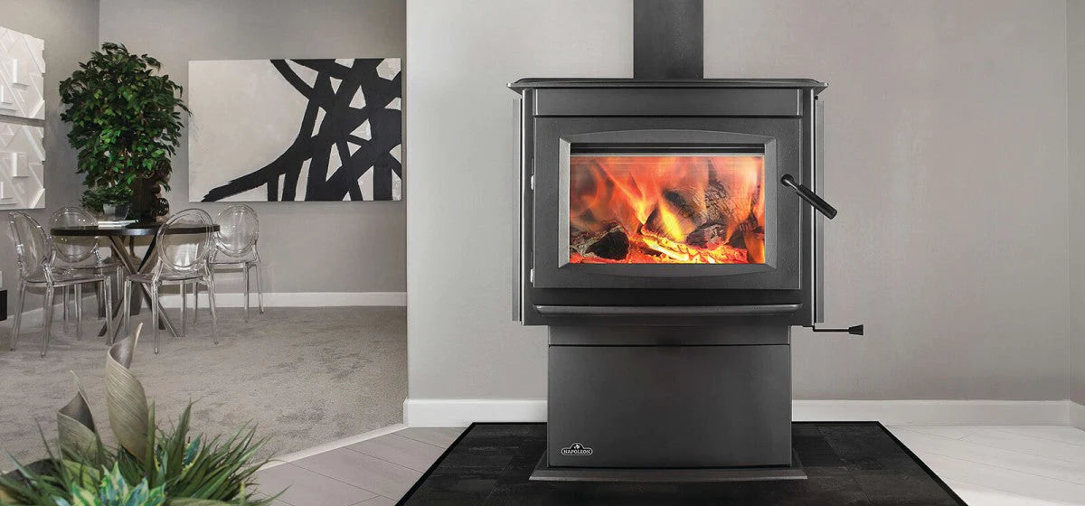 Actual Dimensions Height Width Depth 313/8" 26" 245/8" Napoleon Timberwolf Medium Wood Burning Stove - 2200-1 Technical Details Specifications Product Details Fuel Type: Wood Vent Type: Vented Vent Size: 6 Installation Type: Freestanding Style: Traditional Weight: 275 lbs.