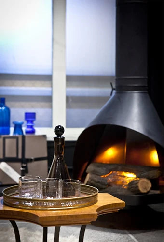 Matte Black Gas electric and wood Zircon Mid Century Modern Fireplace