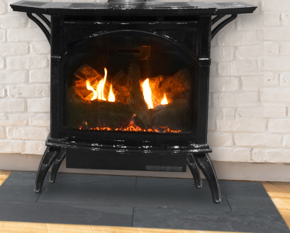 Gloss Black Porcelain Black Powder Coated Cast Iron Vent Free Gas Stove
