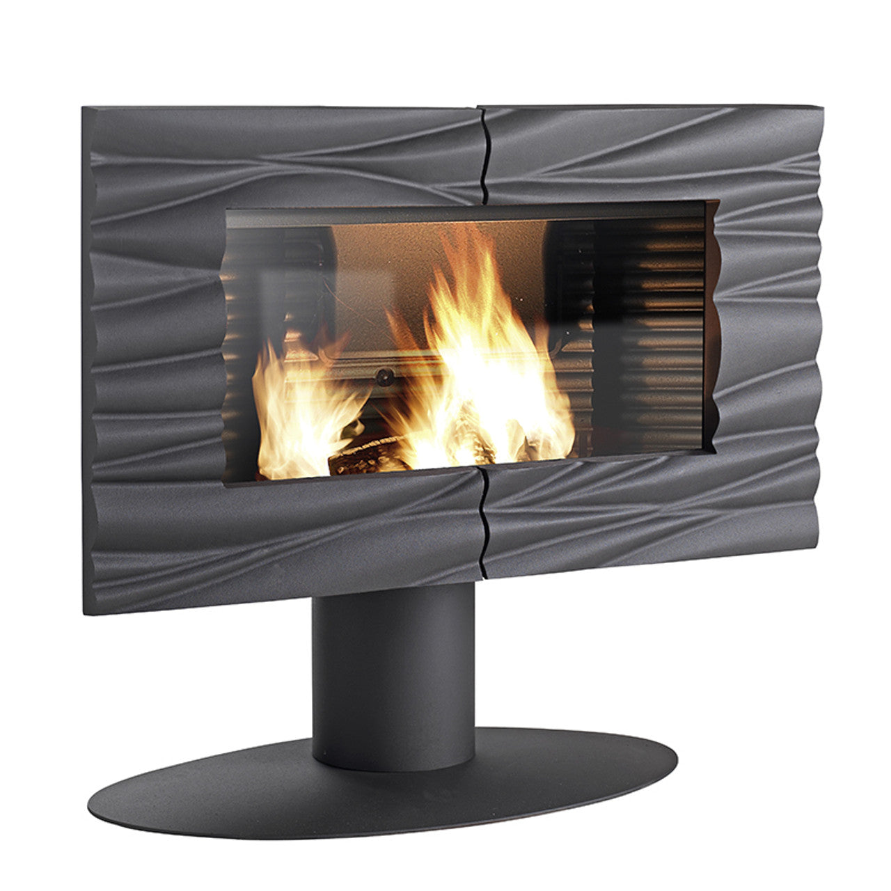 Two doors that allow you to access the Wood stove are massive and heavy. This large hand crafted Wood Fireplace comes with the pedestal and calling for a better than average value on a wood stove that boasts over 45,000 BTUS. enough to easily heat over 2,000 SF