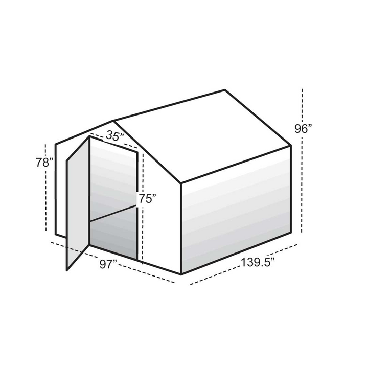 3d view of 8' X 12' Garden Master small greenhouse 96"H X 139.5"L X 97"W