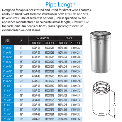 DuraVent 4” x 6 5⁄8” DirectVent Pro 18″ Pipe Length