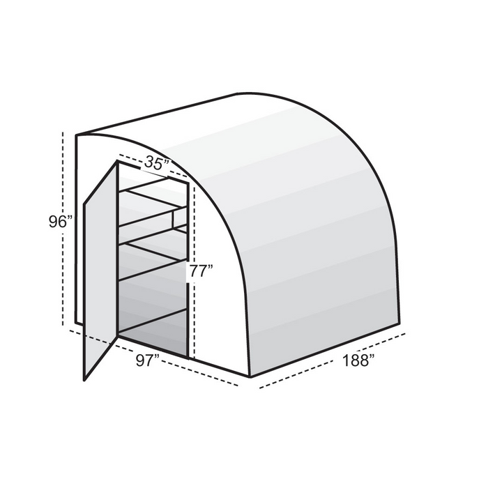 8'x8' Solexx harvester small greenhouse dimension 96"H X 188"L X 97" W