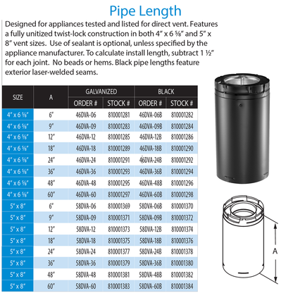 DuraVent 4” x 6 5⁄8” DirectVent Pro 18″ Pipe Length
