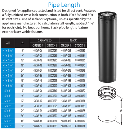 DuraVent 4” x 6 5⁄8” DirectVent Pro 48″ Pipe Length