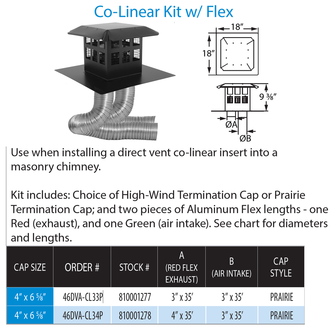 DuraVent DirectVent Pro Co-Linear Kit w/ Flex Kit with Prairie Cap