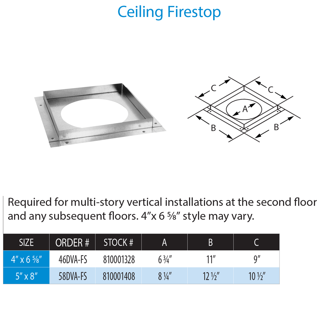 DuraVent 46DVA-FS 4” x 6 5⁄8” DirectVent Pro Ceiling Firestop