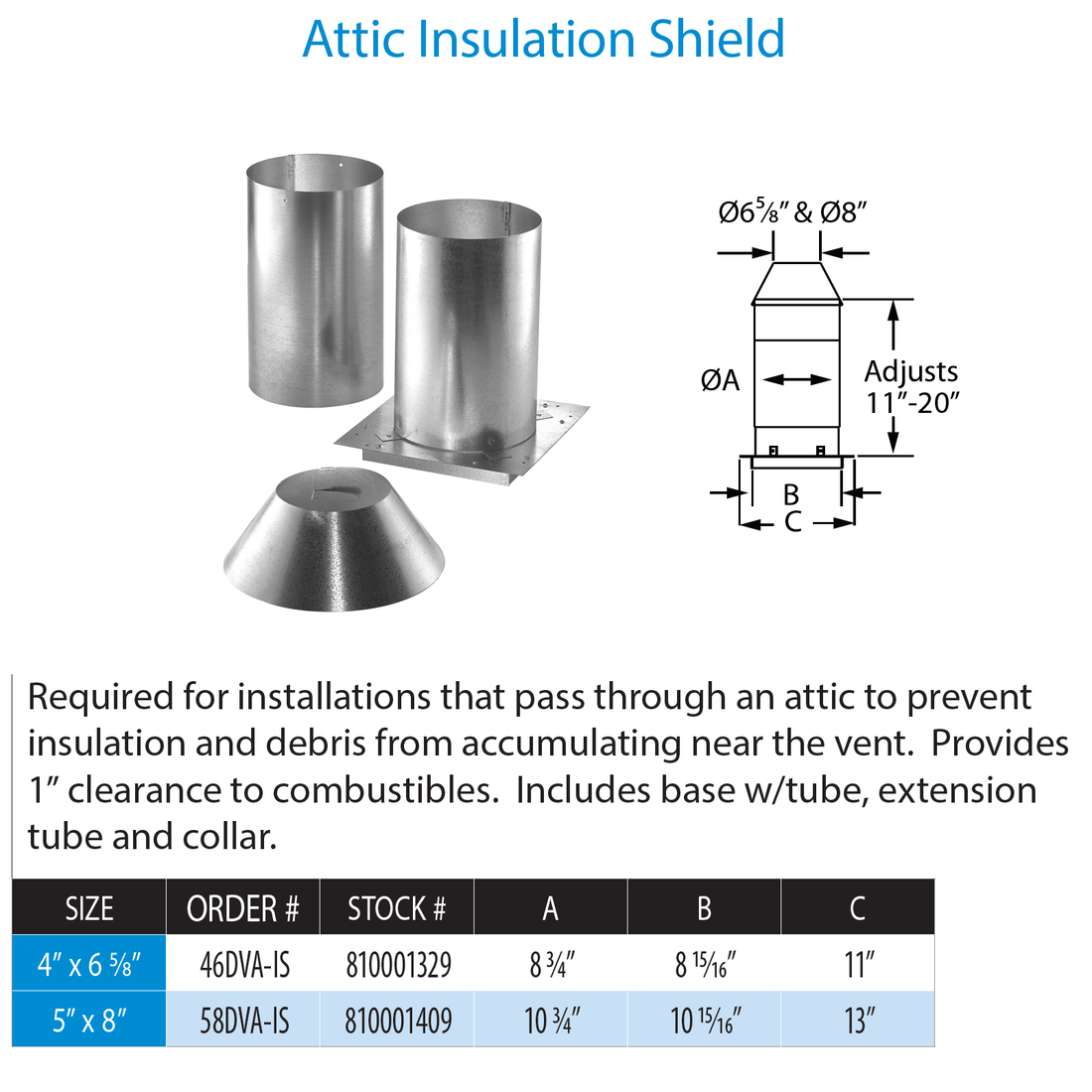 DuraVent 46DVA-IS 4” x 6 5⁄8” Attic Insulation Shield