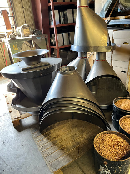 Raw Steel and Stainless Steel Malm Fireplaces in the process of being produced