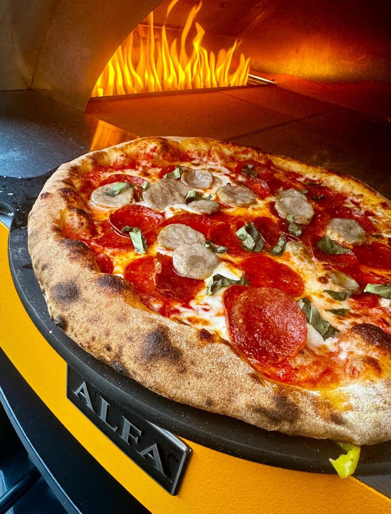 Hybrid Pizza Oven alfa - Far superior to Ooni Pizza Oven. the Alfa Forni 3 Pizze is a 3 pizza cooker for the DIY backyard and Patio setup. perfect for entertaining or even professional pizza cooking. COOKING WITH GAS ALFA MODERN FIRE YELLOW COOKING AT UP TO 1000 DEGREES