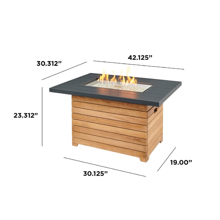 Darien Rectangular Gas Fire Pit Table, Gas Fire Pit Table, Aluminum top, Fire Pit Table