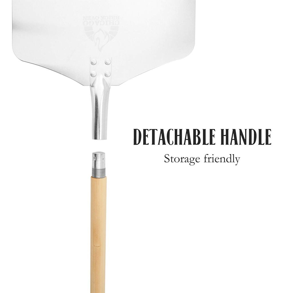CHICAGO BRICK OVEN PIZZA PEEL 12" X 14" / PIZZA PADDLE - 35.5" LONG ALUMINUM METAL PIZZA PEEL WITH DETACHABLE 21" WOODEN HANDLE [PIZZA STEEL SPATULA / PIZZA SHOVEL]