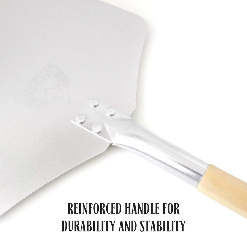 CHICAGO BRICK OVEN PIZZA PEEL 12" X 14" / PIZZA PADDLE - 35.5" LONG ALUMINUM METAL PIZZA PEEL WITH DETACHABLE 21" WOODEN HANDLE [PIZZA STEEL SPATULA / PIZZA SHOVEL]