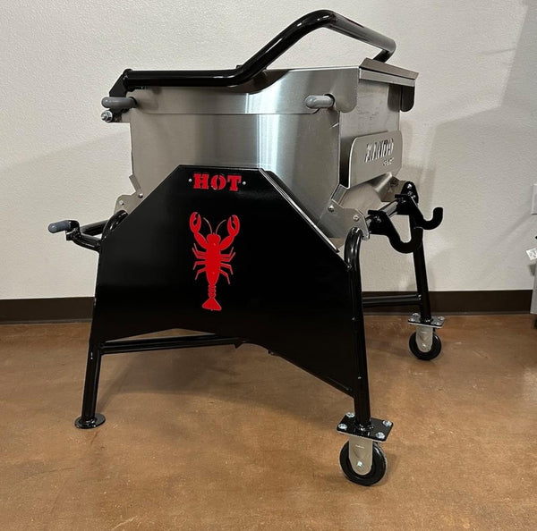 We are Proud of our Kando Gear Boiler and the quality build and fast shipping we provide- KANDO Gear's boiler is constructed with an all stainless steel tub and heavy-duty steel frame. This has an 80-quart capacity and can hold up to one bag of crawfish.  The boiler contains wheelbarrow like movements with handles and two rigid caster wheels. Dumping is convenient with the included stainless steel basket. Dump the basket straight off into the cooler or take it completely out. 