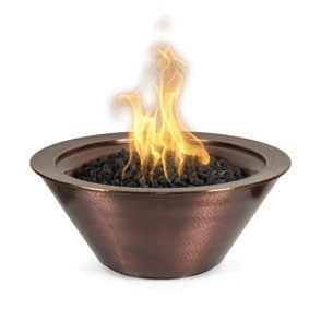 Brown Coated Fire Bowl showing Flames of fire and is positioned at the center