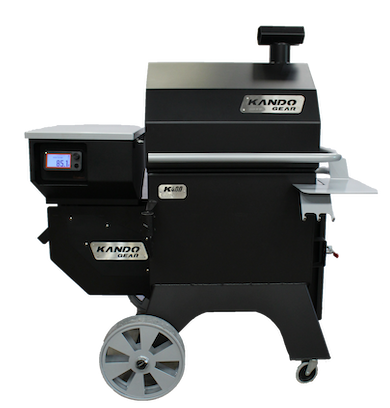 Kando pellet grill this pellet smoker is 750 Square inches of cook space and heat range from 160 degrees to 500 degrees all made in america this pellet smoker is American made and built to last