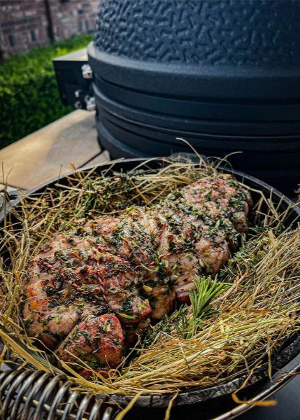 outdoor cooking with BSTRD Urban compact kamado grill, 30.37" tall Outdoor cooking grill