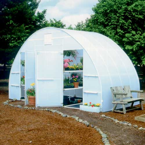 Exterior view of 16' X 8' Conservatory Commercial greenhouse with two closeable door