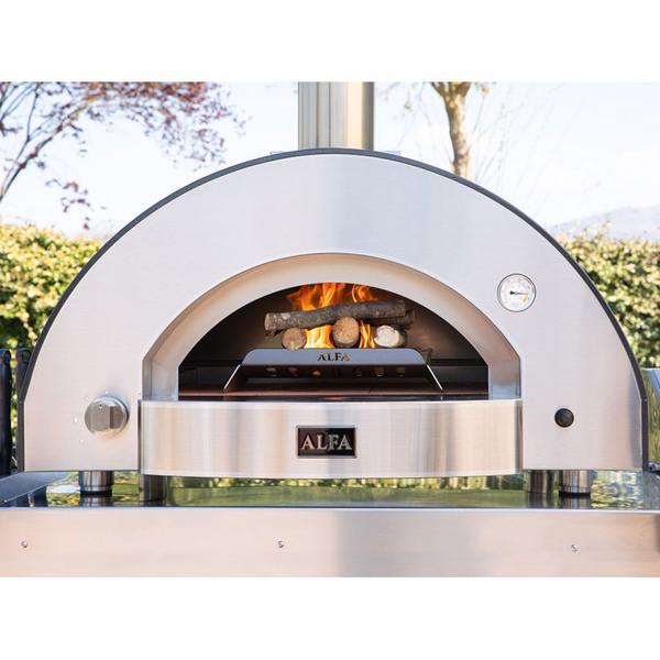TRUE HYBRID LOOK CLOSELY how the Hybrid wood burning capabilities help enhance the flavor Alfa 4 Pizze Classico is the Largest of the premium Stainless Steel pizza Ovens.