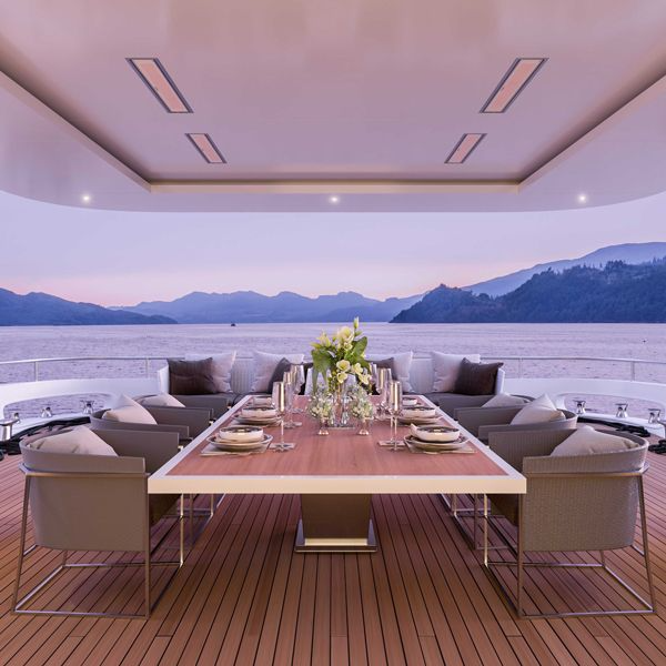 Superyacht dinning view - four ceiling mount 2300 watts white bromic platinum smart-heat electric marine heater