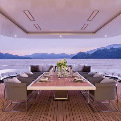 Superyacht dinning view - four ceiling mount 2300 watts white bromic platinum smart-heat electric marine heater