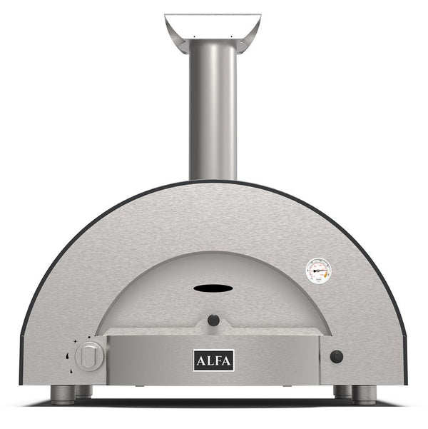 Similar to the Ooni Pizza Oven but with way more style this Stainless steel Beautiful Alfa 2 Pizze Classico is a gas / wood hybrid pizza Oven. Similar to the Solo Stove or Ooni Pizza oven but far better insulation and technology. 