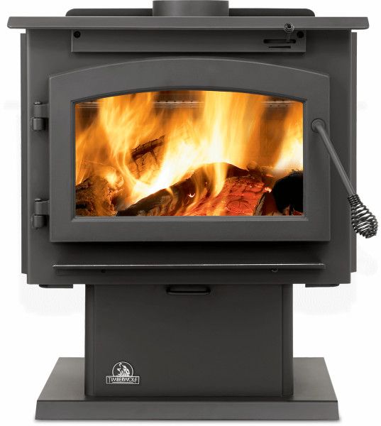 Timberwolf Economizer 2100 Pedestal Style wood burning stove. With cool handle, clean glass technology, ash pan and blower. all for the Canadian Hand Made Cast Iron Wood Burning Stove