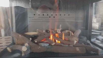 Video of your MCM KFD Ariana Fireplace - see through Modern Sleek Futuristic fireplace - This is The Handmade Direct Vent KFD Ariana 3 Sided fireplace This is the Gas Model of the 3 sided see through ariana fireplace- Direct Vent Handmade to order. Modern Fireplace Mid Century Modern Cone style see through room center ready fireplace- Gas or Wood