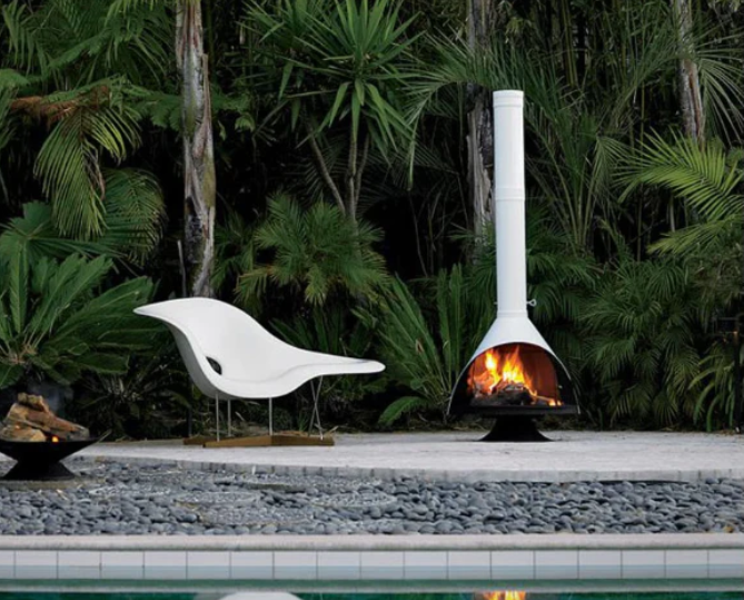 White MALM MCM Cone Shaped Mid Century Modern Fireplace indoor and outdoor use - this one is porcelain